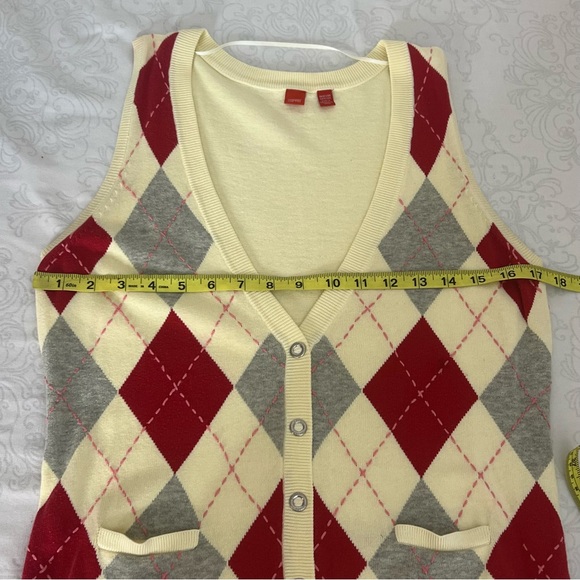 ESPRIT Y2K Schoolboy Preppy Argyle Sweater Long Vest With Snaps Size Medium - Picture 12 of 13